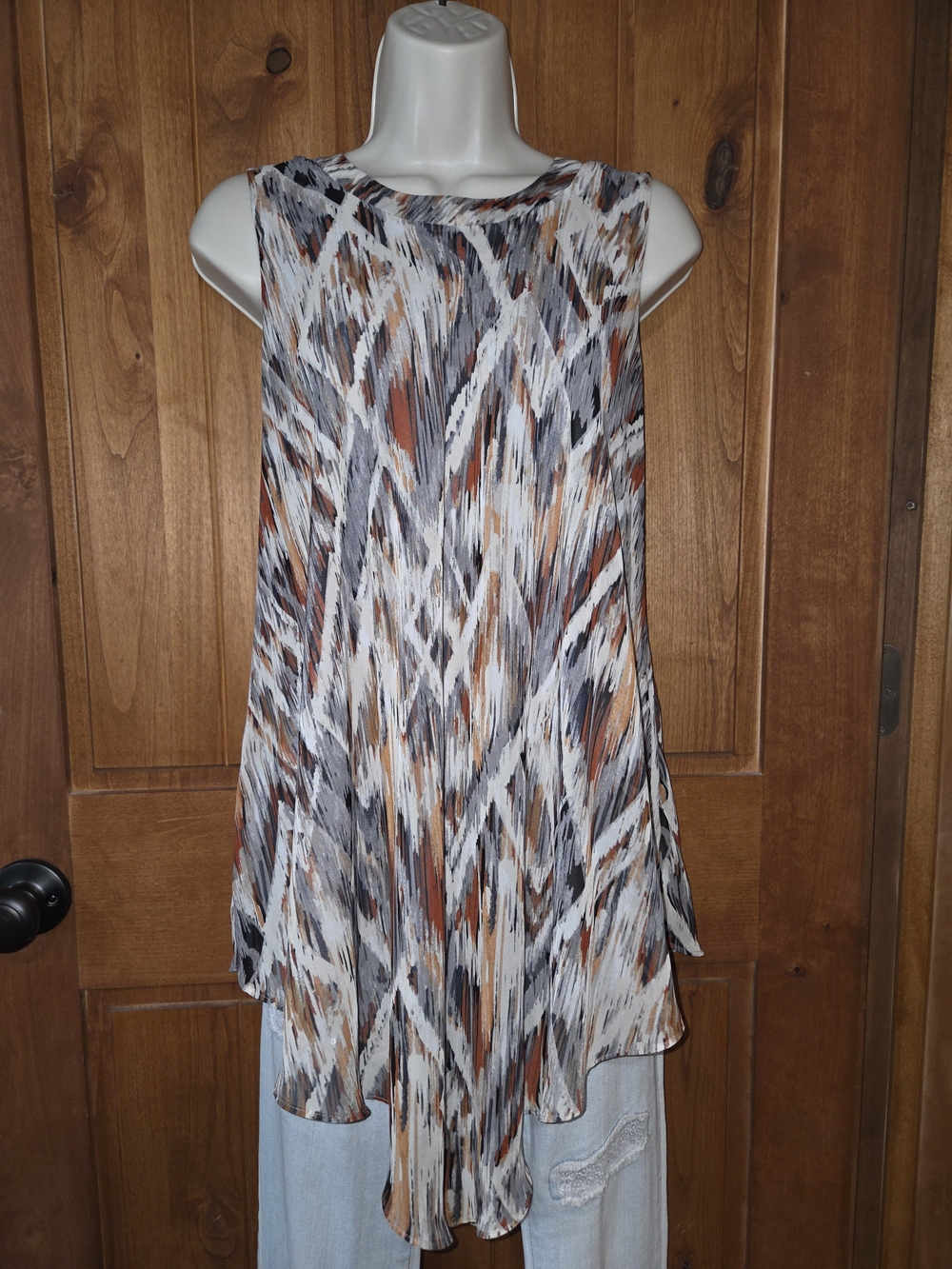 Susan Graver Sleeveless Tunic Top - White, Gray & Brown